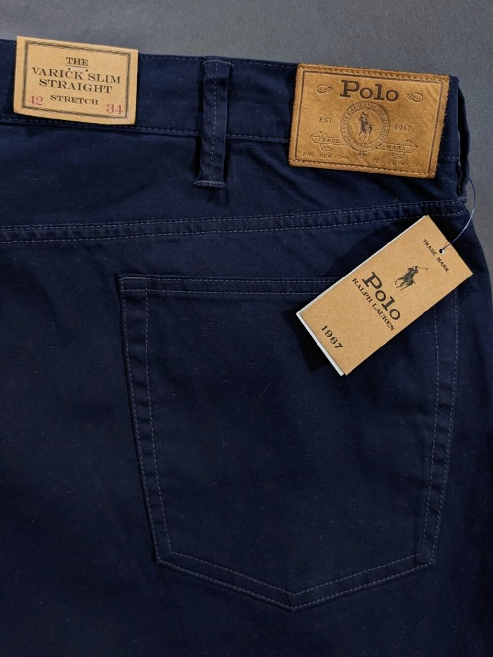 Polo Ralph Lauren Men Varick Slim Straight Stretch Sateen Pants Size 42x34 Navy